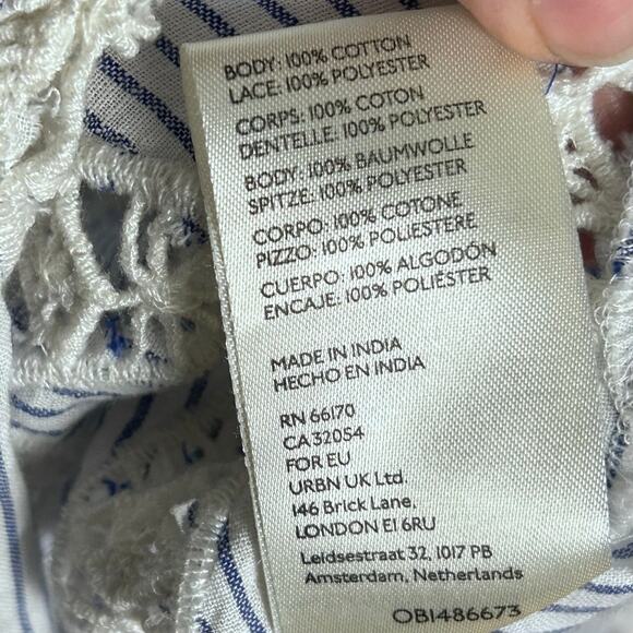 Free People Top small button down all over crochet oxford Maldives Stripes NWT - Picture 13 of 14